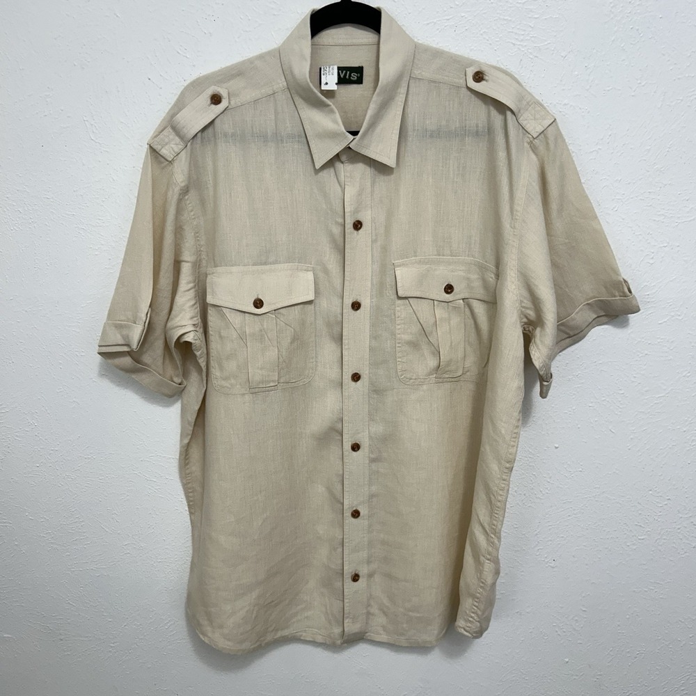 Orvis Shirt Men's Beige Size L Linen Bush Safari Military Utility Outdoor Field